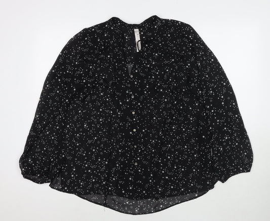 Collection Womens Black Geometric Polyester Basic Button-Up Size 16 V-Neck