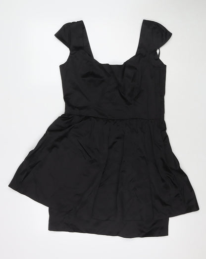 Topshop Womens Black Polyester A-Line Size 14 Round Neck Zip