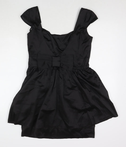 Topshop Womens Black Polyester A-Line Size 14 Round Neck Zip