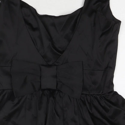 Topshop Womens Black Polyester A-Line Size 14 Round Neck Zip