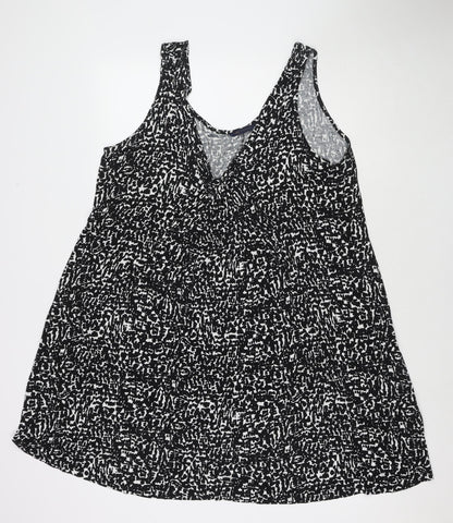 Marks and Spencer Womens Black Geometric Viscose Tank Dress Size 16 Scoop Neck Pullover