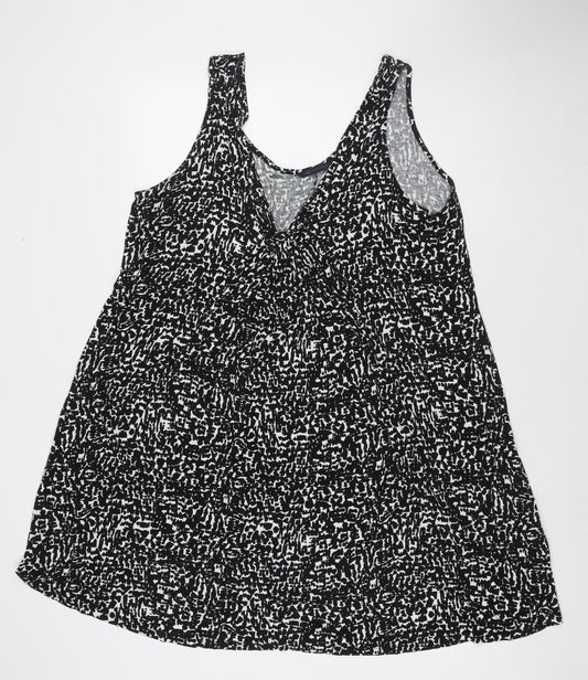 Marks and Spencer Womens Black Geometric Viscose Tank Dress Size 16 Scoop Neck Pullover