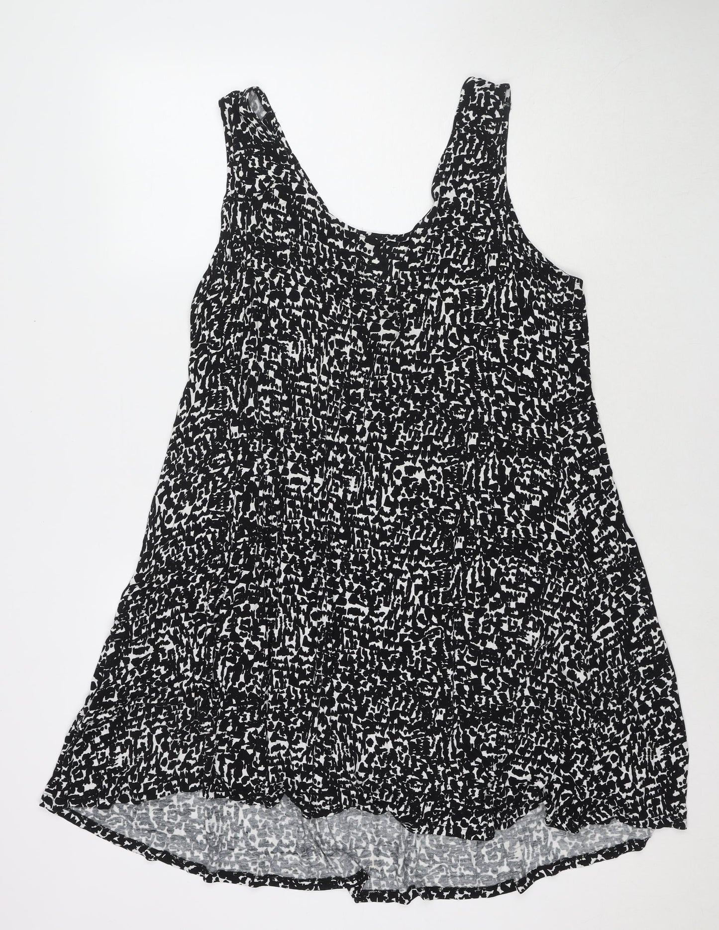 Marks and Spencer Womens Black Geometric Viscose Tank Dress Size 16 Scoop Neck Pullover