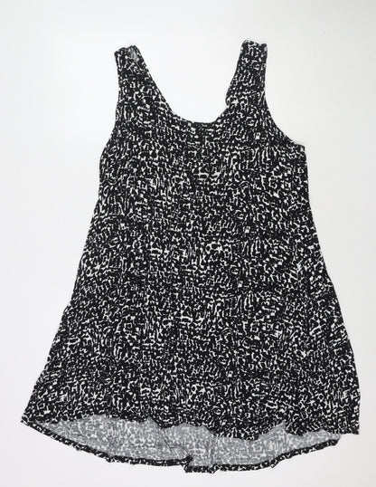 Marks and Spencer Womens Black Geometric Viscose Tank Dress Size 16 Scoop Neck Pullover