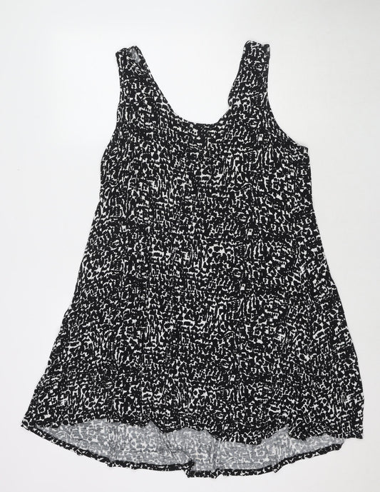 Marks and Spencer Womens Black Geometric Viscose Tank Dress Size 16 Scoop Neck Pullover