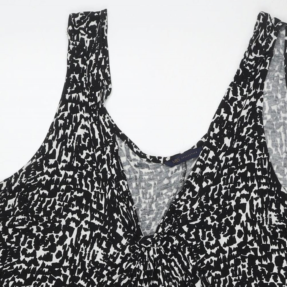Marks and Spencer Womens Black Geometric Viscose Tank Dress Size 16 Scoop Neck Pullover