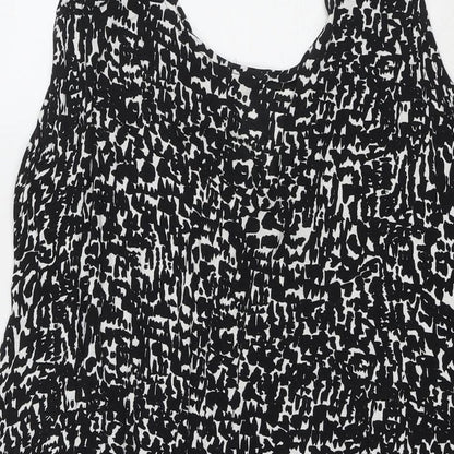 Marks and Spencer Womens Black Geometric Viscose Tank Dress Size 16 Scoop Neck Pullover
