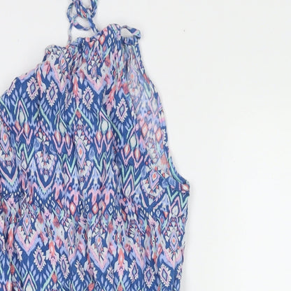 Divided by H&M Womens Blue Geometric Polyester Playsuit One-Piece Size 8 L3 in Pullover