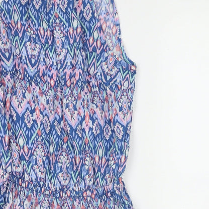 Divided by H&M Womens Blue Geometric Polyester Playsuit One-Piece Size 8 L3 in Pullover