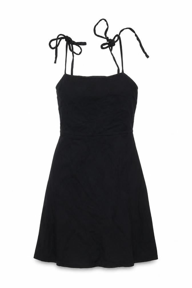 ASOS Womens Black Cotton Tank Dress Size 14 Square Neck Tie