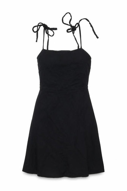 ASOS Womens Black Cotton Tank Dress Size 14 Square Neck Tie