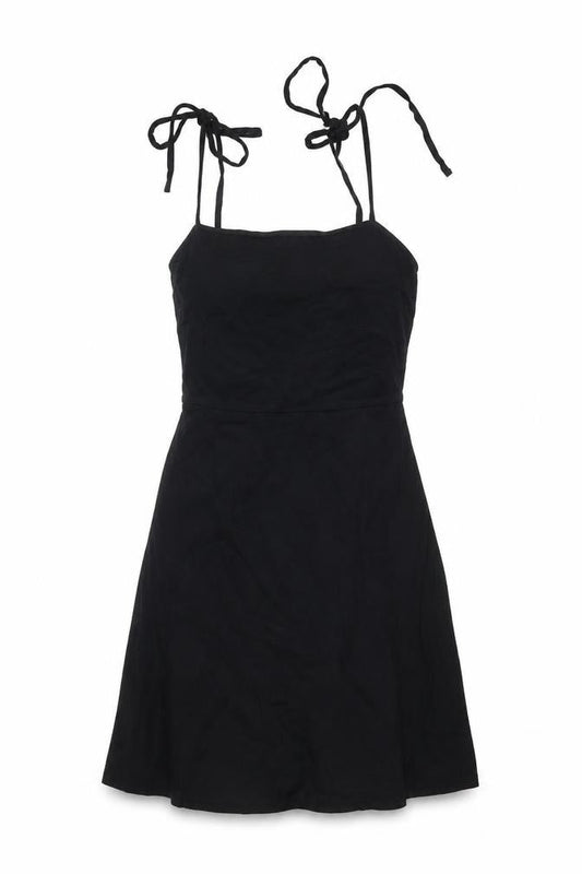 ASOS Womens Black Cotton Tank Dress Size 14 Square Neck Tie