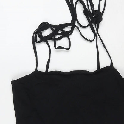 ASOS Womens Black Cotton Tank Dress Size 14 Square Neck Tie