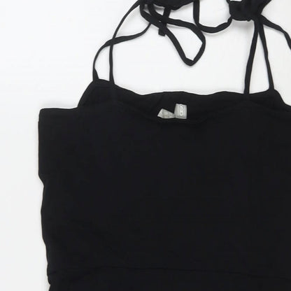 ASOS Womens Black Cotton Tank Dress Size 14 Square Neck Tie