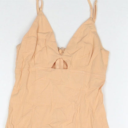 H&M Womens Orange Viscose Mini Size XS V-Neck Zip