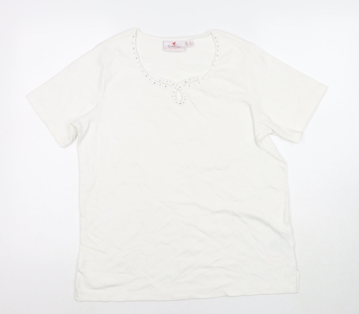 Jeanne Bice Womens White Cotton Basic T-Shirt Size M Round Neck