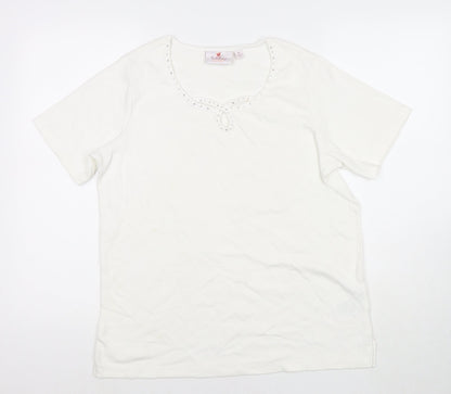 Jeanne Bice Womens White Cotton Basic T-Shirt Size M Round Neck
