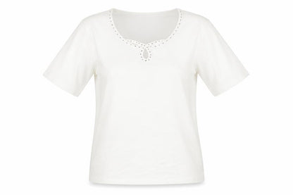 Jeanne Bice Womens White Cotton Basic T-Shirt Size M Round Neck
