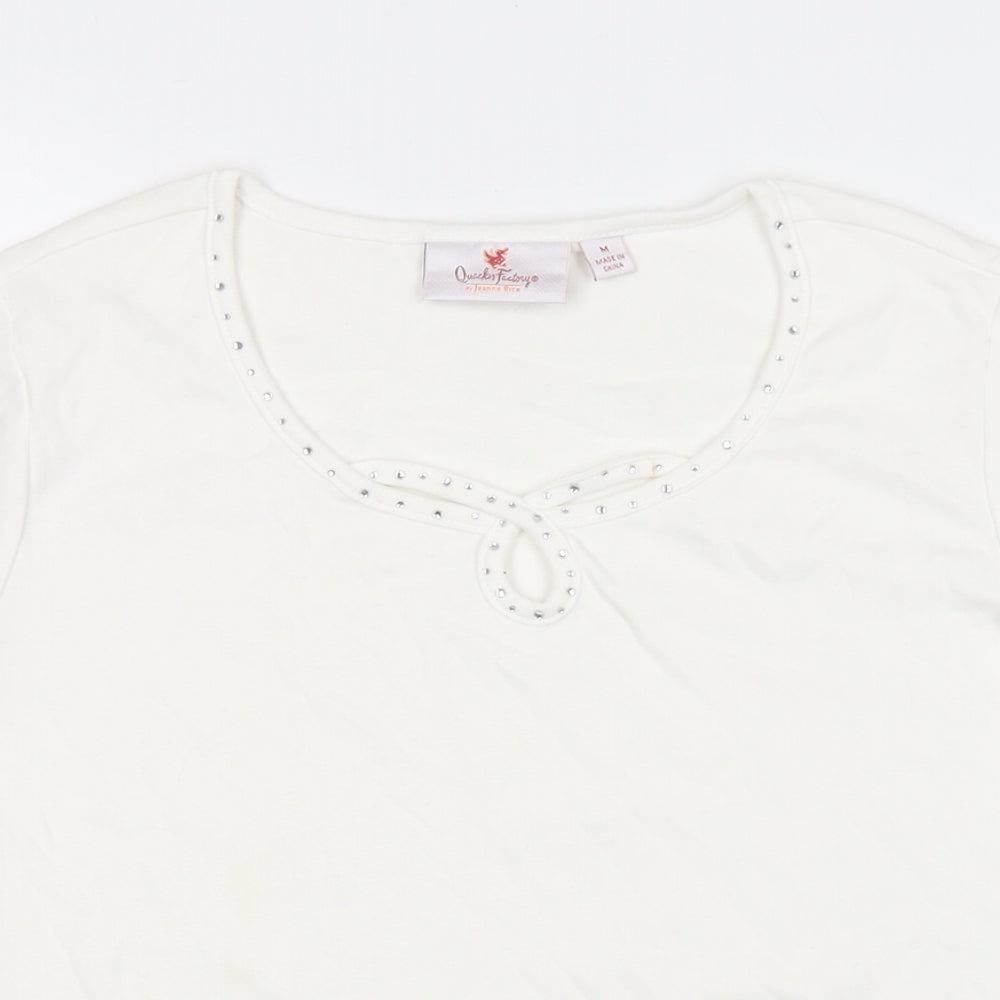 Jeanne Bice Womens White Cotton Basic T-Shirt Size M Round Neck