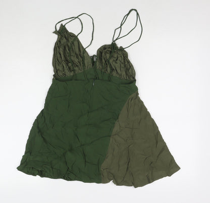 Zara Womens Green Viscose Tank Dress Size S V-Neck Tie