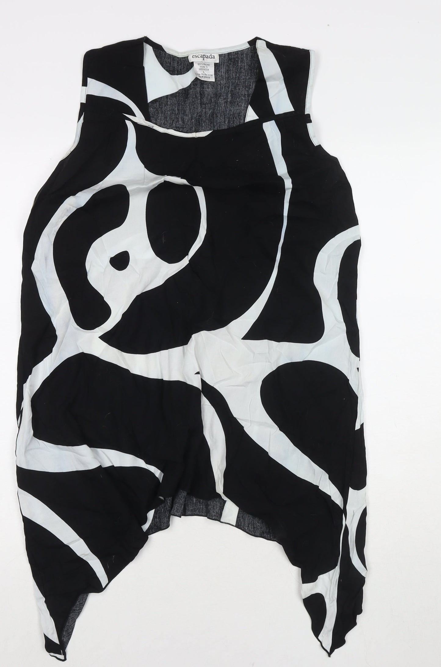 Escapada Womens Black Geometric Viscose Tunic Tank Size L Round Neck