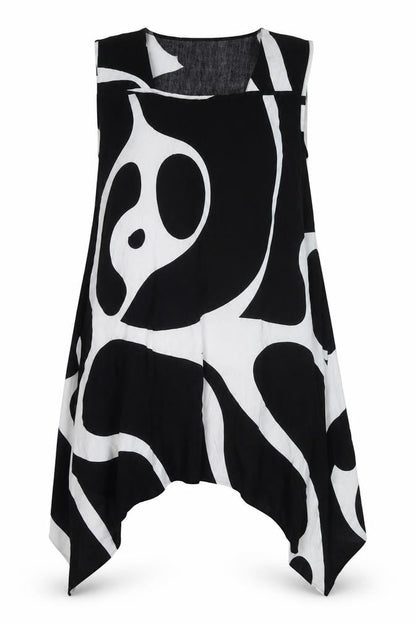 Escapada Womens Black Geometric Viscose Tunic Tank Size L Round Neck
