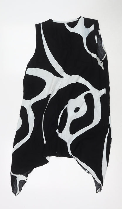 Escapada Womens Black Geometric Viscose Tunic Tank Size L Round Neck
