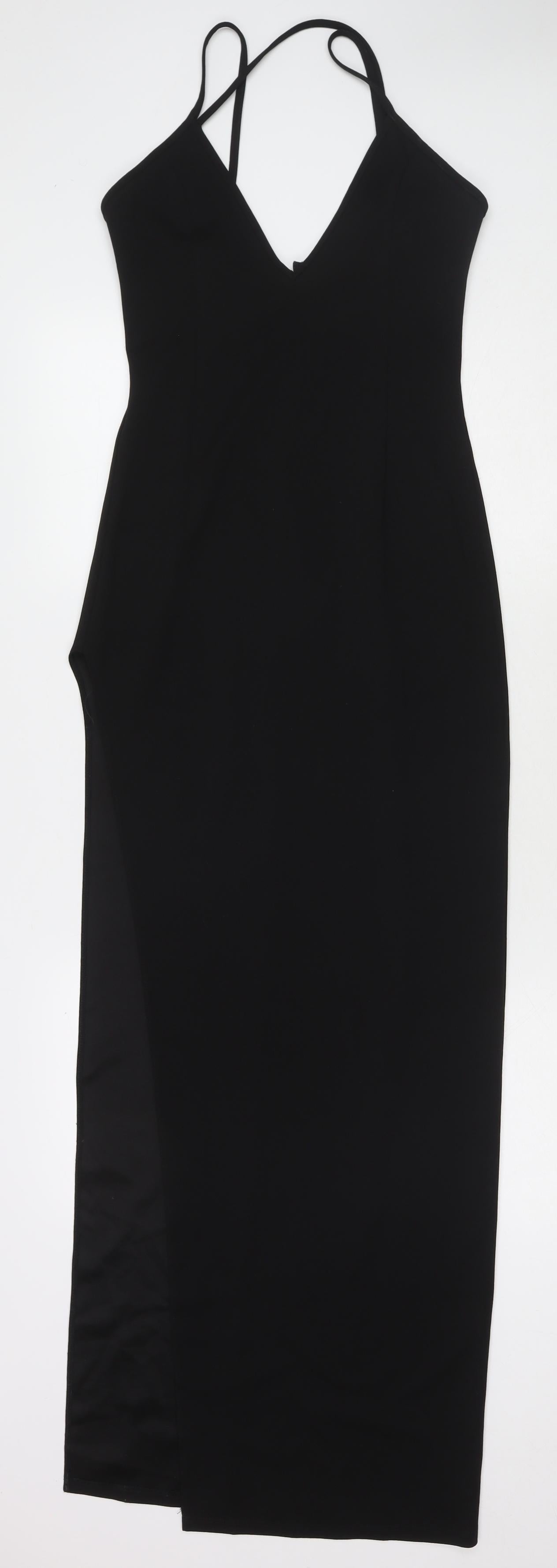 Missguided Womens Black Polyester Maxi Size 8 V-Neck Pullover - Side Slit(s)