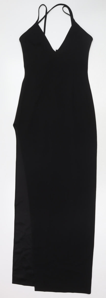 Missguided Womens Black Polyester Maxi Size 8 V-Neck Pullover - Side Slit(s)