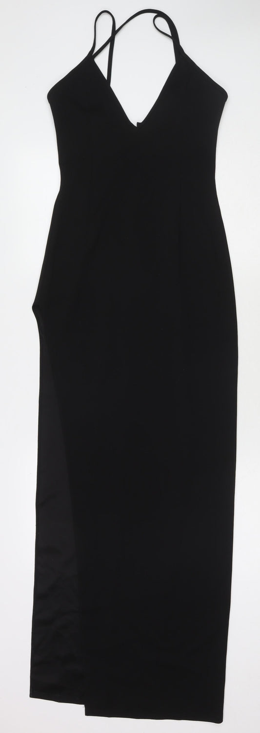 Missguided Womens Black Polyester Maxi Size 8 V-Neck Pullover - Side Slit(s)