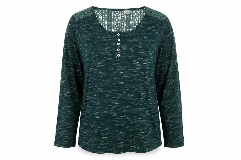 Denim & Co. Womens Green Cotton Basic Blouse Size 18 Round Neck