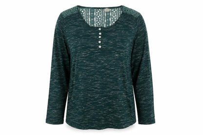 Denim & Co. Womens Green Cotton Basic Blouse Size 18 Round Neck