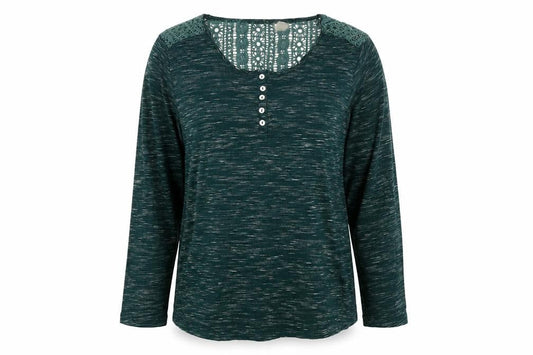 Denim & Co. Womens Green Cotton Basic Blouse Size 18 Round Neck
