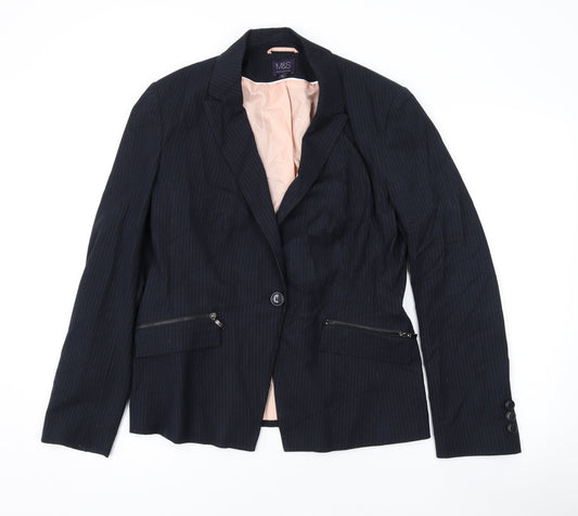 Marks and Spencer Womens Black Pinstripe Polyester Jacket Suit Jacket Size 14