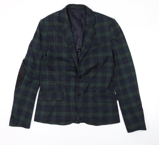 Zara Mens Green Plaid Jacket Blazer Size M Button