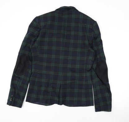 Zara Mens Green Plaid Jacket Blazer Size M Button