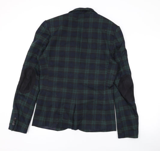 Zara Mens Green Plaid Jacket Blazer Size M Button