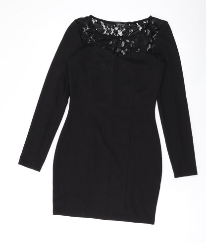 Topshop Womens Black Polyester Bodycon Size 10 Round Neck Pullover