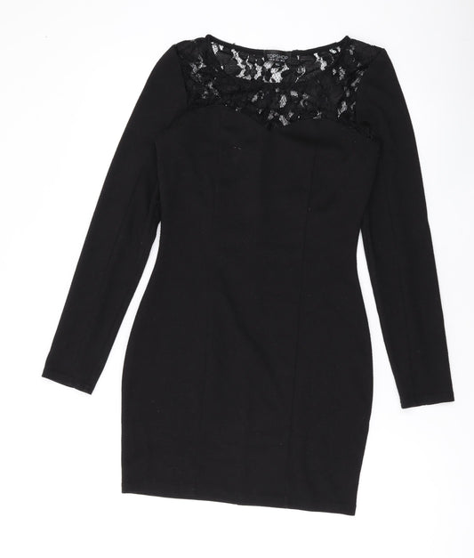 Topshop Womens Black Polyester Bodycon Size 10 Round Neck Pullover