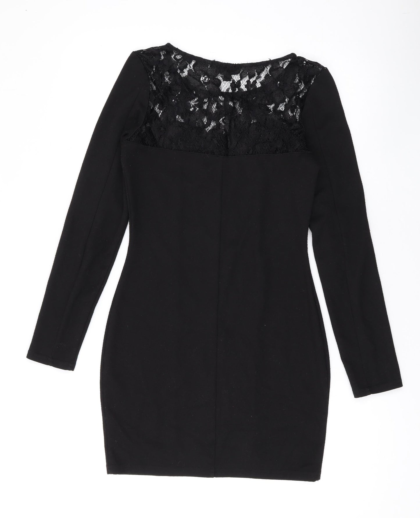 Topshop Womens Black Polyester Bodycon Size 10 Round Neck Pullover
