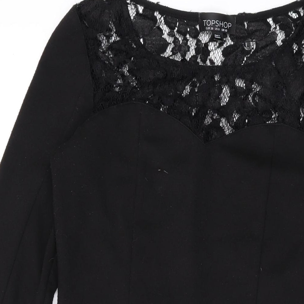 Topshop Womens Black Polyester Bodycon Size 10 Round Neck Pullover