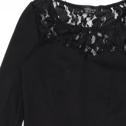 Topshop Womens Black Polyester Bodycon Size 10 Round Neck Pullover