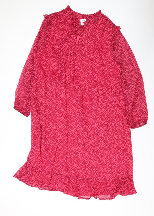 John Lewis Womens Pink Polka Dot Polyester A-Line Size 18 V-Neck Pullover