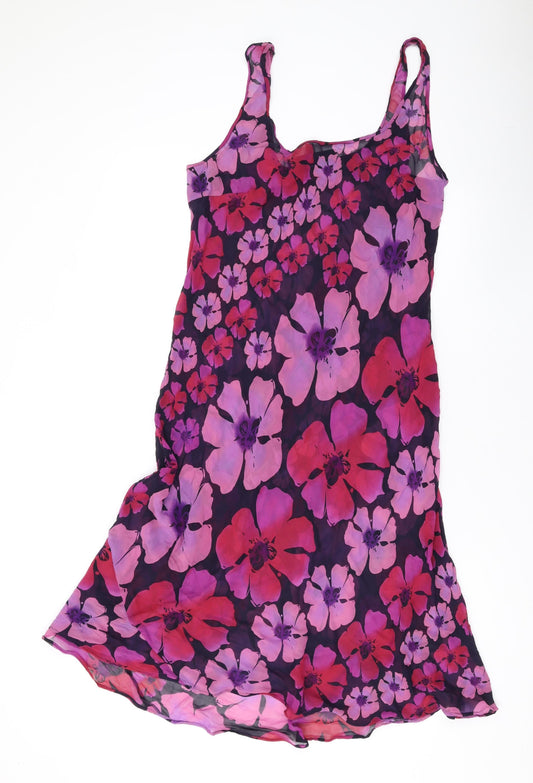 Fenn Wright Manson Womens Purple Floral Polyester Tank Dress Size 16 Scoop Neck Pullover