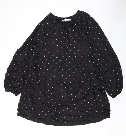 Zara Womens Black Polka Dot Viscose A-Line Size M V-Neck Pullover