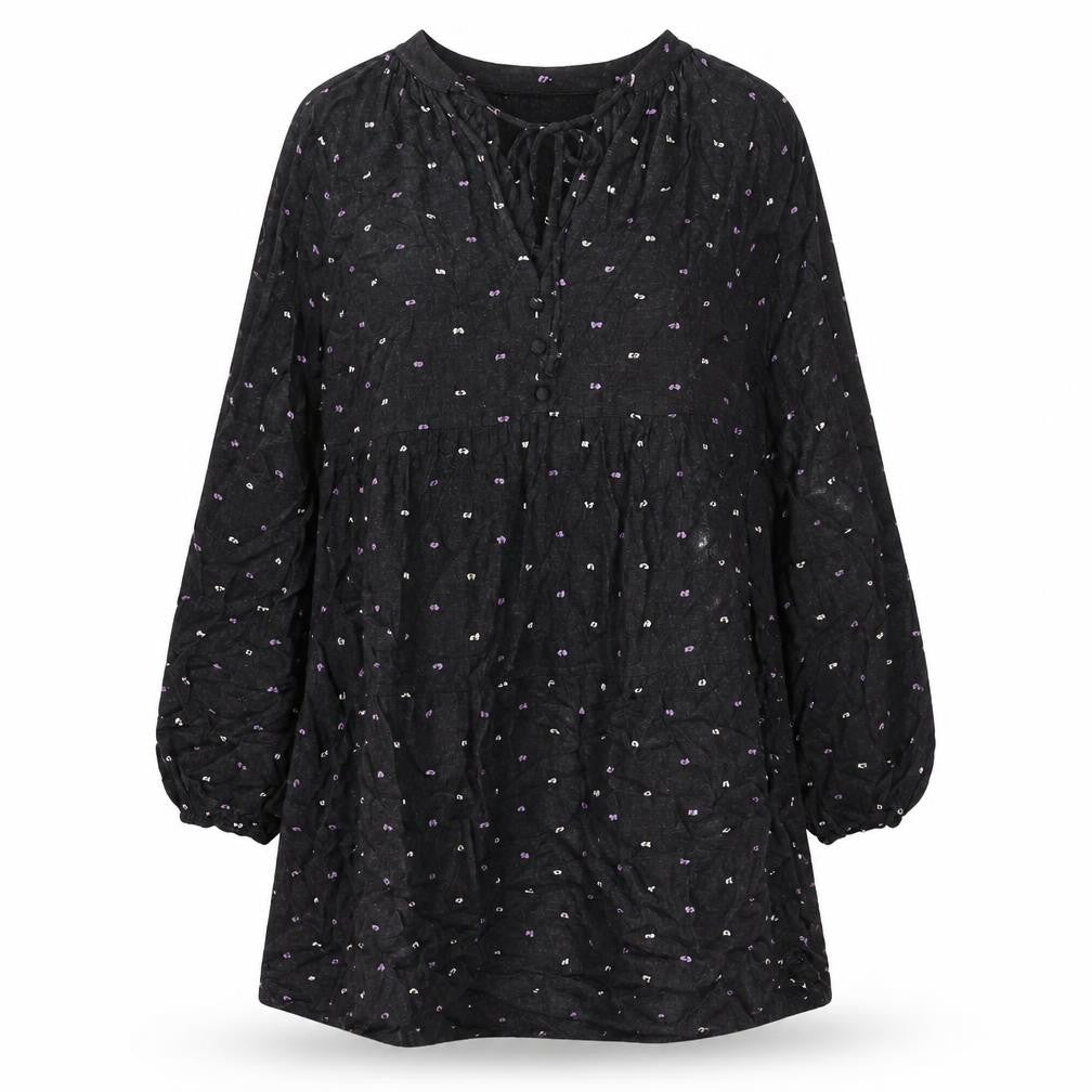 Zara Womens Black Polka Dot Viscose A-Line Size M V-Neck Pullover