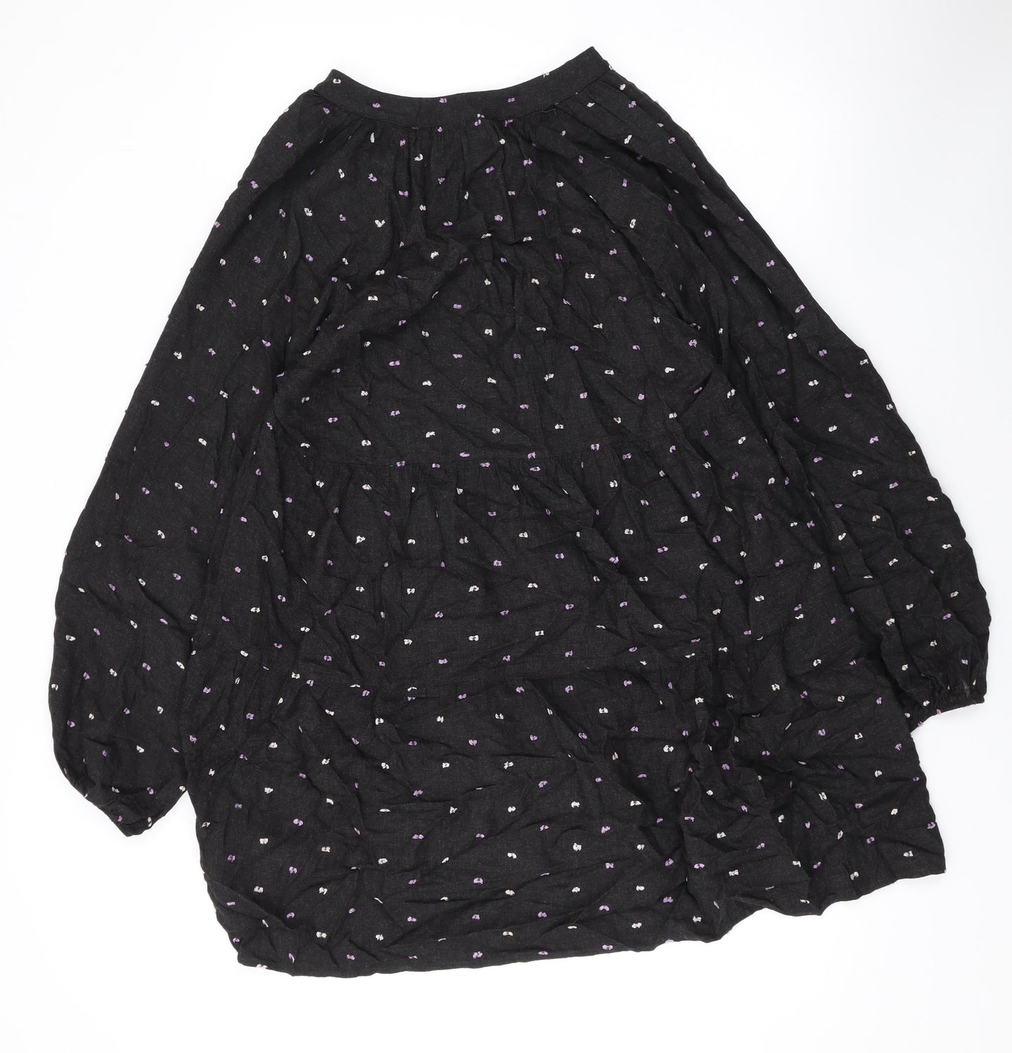 Zara Womens Black Polka Dot Viscose A-Line Size M V-Neck Pullover