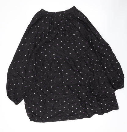 Zara Womens Black Polka Dot Viscose A-Line Size M V-Neck Pullover