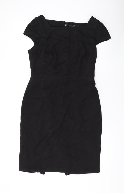 NEXT Womens Black Polyester A-Line Size 12 Square Neck Zip