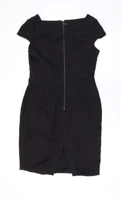 NEXT Womens Black Polyester A-Line Size 12 Square Neck Zip